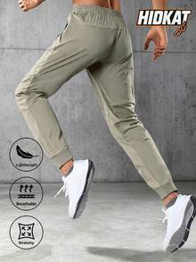 Hidkat Men's Ice Silk High Elasticity Sports Drawstring Pants, Reflective Print, Suitable For Fitness, Running, Exercise Or Casual Daily Wear - Khaki - View 3