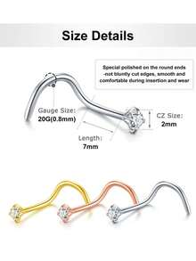 10pcs 316L Hypoallergenic Stainless Steel S-Shaped Nose Studs, 2 Styles (Claw & Bezel) Clear CZ Nose Piercing Jewelry, Women's Daily Wear Nose Rings - 10pcs - View 2