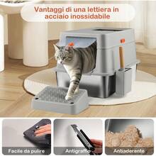 Edelstahl-Katzenstreubox mit Deckel, 110°XXL-Design, Edelstahl, 38L, großFassungsvermögen mit Schaufel und Pedal, hoher Rand, auslaufsicher und leicht zu reinigen SQ1H - 60,5 x 40,5 x 38 cm - Übersicht 7