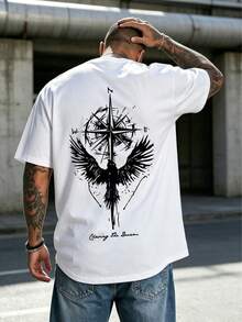 AnChiStreetwear - Áo thun nam cỡ lớn in hình chim đại bàng, cổ tròn, tay ngắn, kiểu dáng thường ngày, thích hợp cho mùa hè. - trắng - Xem 1