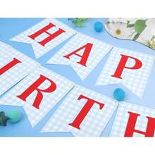Blue And Red Happy Birthday Banner - First Birthday Decorations, Blue Checkered Red Letter Happy Birthday Banner - Multicolor - View 7