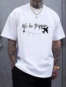 2026We Be Trippin Traveller Flight Vacation Camiseta Blanca para Hombre, Estampado de Letras, Cuello Redondo, Manga Corta, Camiseta Blanca GMOT. Bonita camiseta de verano, ropa informal, cam - Blanco - Ver 1