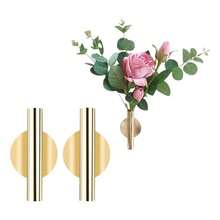 Kinichplay 2 Floreros De Pared Dorados, Soportes De Tubo Metálico Para Flores Secas O Artificiales, Decoración De Pared Y Memorial, Diseño Redondo Color Dorado - 2pcs - Ver 3