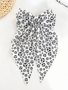 1pc Football Print Big Satin Bow Hair Clip, Multi Color Soccer Pattern Long Ribbon Bow Barrettes, Sports Game Fan Half Up Hair Accessories For Women - Multicolor - View 4