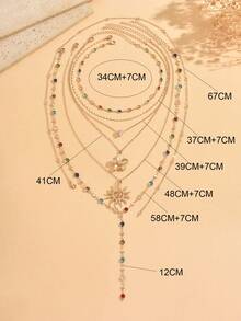 6 piezas/Set Collares de Lujo Vintage Multicapa Apilables con Tono Dorado y Cristales de Colores con Colgante de Girasol, Joyería de Cuello Versátil para Mujeres para Uso Diario y Fiestas de Vacaciones, Longitud de Cadena Cortada por Sección, Colores de Cristales Aleatorios - Multicolor - Ver 4