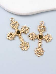 6pcs Random Assorted Baroque Hollow Rhinestone Cross Alloy Pendants, Niche Dark Style DIY Beaded Accessories, Handmade Bracelet Necklace Material - Multicolor - View 3