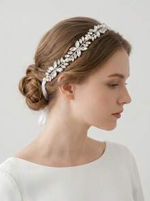 1 Peça Tiara de Casamento com Decoração de Folha de Cristal Brilhante, Tiara de Noiva Estilo Boêmio com Pérolas, Adequada para Aniversário, Baile de Formatura e Festa de Casamento - Prata - Visão 6