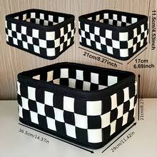 3pcs Fashionable Black & White Plaid Felt Storage Baskets, 3-Piece Open Desktop Organizer Bins For Cosmetics, Toiletries, Snacks, Remote Controls, Home Essential Storage Organizer For Bedroom, Office, Dorm, Closet, Shelf, Mother's Day Gift - Multicolor - View 4