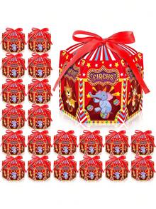 6/2pcs Circus Party Favor Boxes, Carnival Tent Design Candy Treat Gift Boxes With Red Ribbon, Circus Animal Elephant Tiger Monkey Goodie Boxes, Suitable For Birthday Party, Baby Shower Party, Theme Party Decoration And Return Gift Packaging Boxes - Multiple Styles - View 9