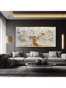 1pc Gold Floral Tree Modern Abstract Canvas Wall Art, Suitable For Living Room, Bedroom, Office And Dining Room Decoration, Vintage Modern Home Decor, Unframed - 1 - View 5