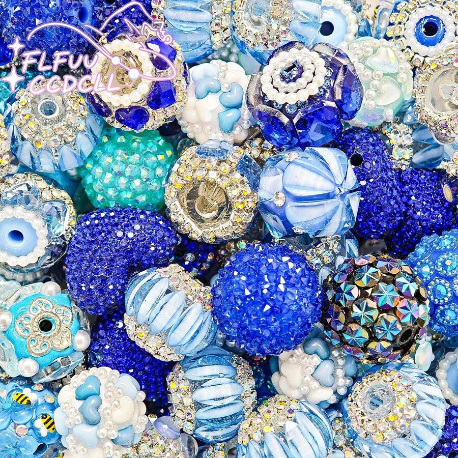 10 Random Resin Crystal Waterdrop Separator Beads, Loose For Pendants, Necklaces, Bracelets, Earrings, Jewelry Making & Pen DIY, With Elegant Bag - 藍色 - 查看 1