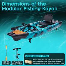 Modular Fishing Kayak With Drive System – Lightweight Sit-On-Top Pedal Kayak, Durable HDPE Construction, 420lbs Capacity For Adults & Youth - Propeller Drive - View 2