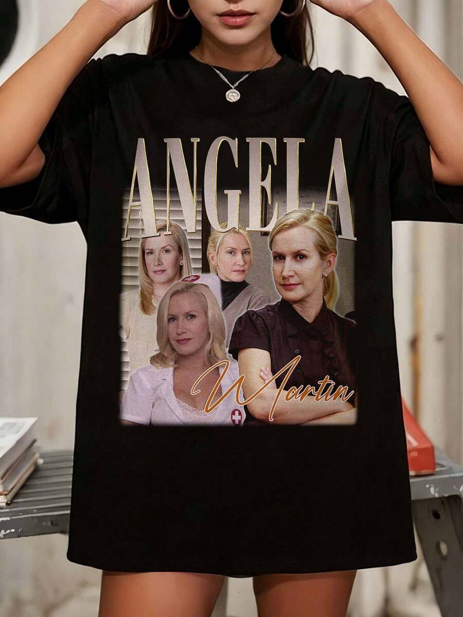 Angela Cămașă Vintage Anii '90 Retro cu Grafică, Tricou Stil Bootleg Rap Clasic pentru Bărbați și Femei, Top Casual Negru cu Mânecă Scurtă - Negru - Vizualizare 1