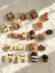 20pcs Cartoon Cherry Bow Coffee Bear Resin Flower Candy Coffee Color Resin Shoe Accessories Set, DIY Shoe Decoration - Multicolor - View 3