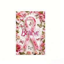 Outdoor Garden Flag, 2D Flat Yard Decor, Pink Ribbon Yard Flag, "Believe" Inspirational Floral Butterfly Pattern, No Metal Pole Only Flag, Double-Sided Printed Yard Garden Flag, Suitable For Holiday Decoration - Multiple Colors - View 8