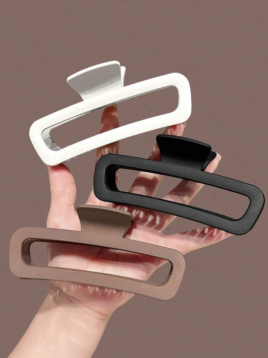 4pcs/1 Pc 5cm/1.97in Square Plastic Hair Clips In Black, White, Brown And Khaki, Stylish Hair Accessories, Claw Clip For Summer And Beach Vacation - 多色 9 - 查看 1