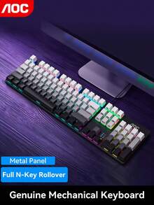Teclado Mecánico AOC, Retroiluminado con Cable, 3 Opciones de Color, Efectos de Iluminación Multicolor, Anti-Ghosting de 26 Teclas, Teclas de Inyección Doble, Diseño de Teclas Alto-Bajo, Diseño Ergonómico, Para Uso en Juegos & Oficina - Ver 7