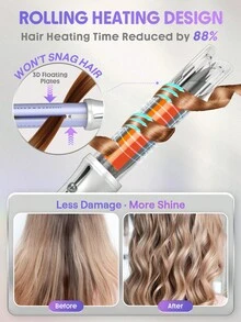 SHEGLAM HAIR 一鍵氣流造型器 Pro-25mm+亮澤強力造型棒，冷風自動旋轉捲髮棒，360°冷風一鍵調節，5檔溫度自動斷電，雙電壓，適用於所有髮質 - 查看 7
