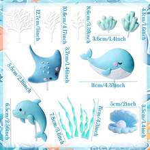 Decoraciones para pastel de cumpleaños con tema oceánico, regalos para fiesta oceánica, suministros para fiesta de revelación de género. No solo son hermosas decoraciones, sino que también hacen que tu pastel sea talla grande llamativo, perfecto para tomar fotos impresionantes. Son ideales para fiestas con temas de animales marinos, fiestas con temas de sirenas, fiestas con temas submarinos, fiestas temáticas, fiestas de cumpleaños, fiestas de verano y fiestas de playa. - multicolor - Ver 10