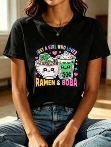 Casual And Fashionable Women's Short-Sleeved T-Shirt For Spring And Summer, Cute Rabbit Print Sexy Short Top - Black - View 1