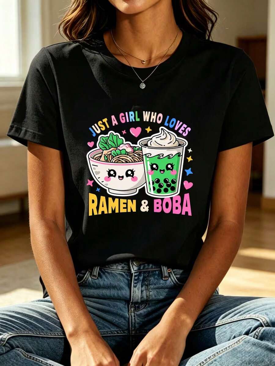 Casual And Fashionable Women's Short-Sleeved T-Shirt For Spring And Summer, Cute Rabbit Print Sexy Short Top - Black - View 1