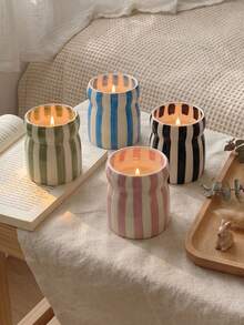 Cabin Kangaroo Nordic Style Striped Porcelain Candle Vessel, Multi-Color Aromatherapy Candle Cup For Bedroom & Living Room - Multicolor - View 5