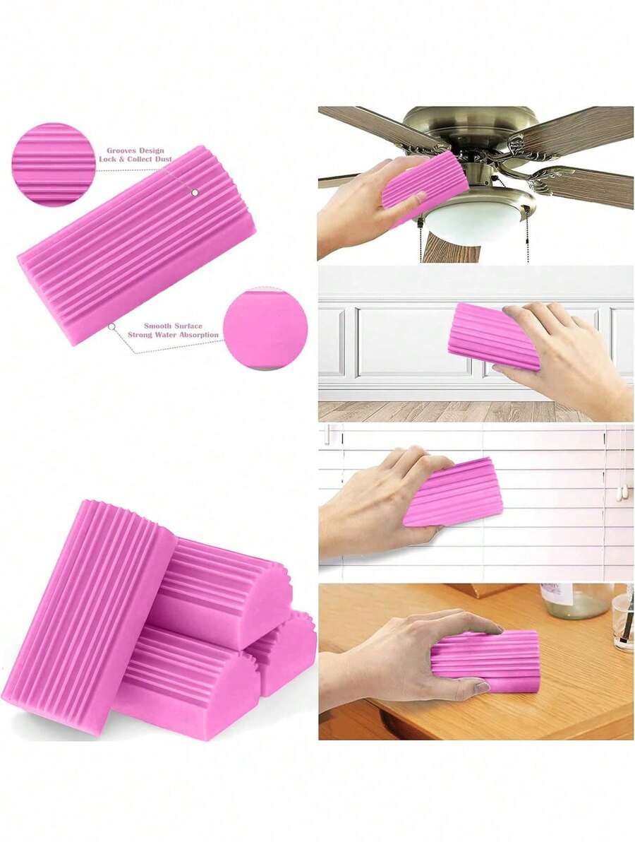 1pc Pink Dust Cleaning Sponge Wet Tool, Reusable Household Sponge Dust Collector, Magic Dust Cleaning Sponge, Suitable For Cleaning Blinds, Glass, Baseboards, Vents, Mirrors, Window Tracks, Kitchen, Bathroom And Home Environment - A - View 1