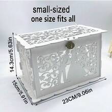 1 个婚礼卡盒，独特的镂空设计，带锁和信封槽，DIY 空木盒，适用于婚宴、周年纪念、生日派对、圣诞节 - 白色 - 查看 7