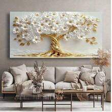 1pc Gold Floral Tree Modern Abstract Canvas Wall Art, Suitable For Living Room, Bedroom, Office And Dining Room Decoration, Vintage Modern Home Decor, Unframed - 1 - View 1