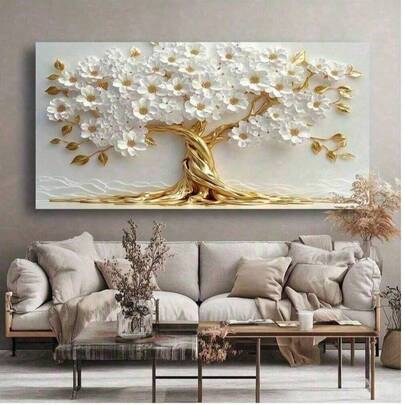 1pc Gold Floral Tree Modern Abstract Canvas Wall Art, Suitable For Living Room, Bedroom, Office And Dining Room Decoration, Vintage Modern Home Decor, Unframed