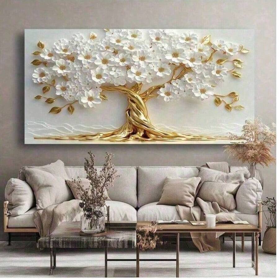1pc Gold Floral Tree Modern Abstract Canvas Wall Art, Suitable For Living Room, Bedroom, Office And Dining Room Decoration, Vintage Modern Home Decor, Unframed - 1 - View 1
