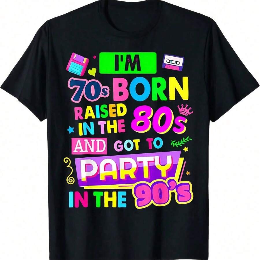 Summer 2026: 90s Rave Summer Outfits For Women: 90s Theme Party Clothes, Festival Costume, Unisex Crew Neck T-Shirt - Soft Casual Shirt - 黑色 - 查看 1