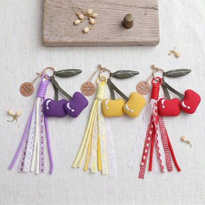 1PC Cute Realistic Cherry Plush Doll Keychain Pendant, Phone Decor, Hanging Ornament, Fabric Cherry Doll Charm For Bag, Backpack, Home, Office, Party Decoration, Gift, Souvenir, New Year Gift