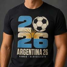 Argentina Futbol Soccer Shirt World Cup 2026: Vamos Albiceleste Tee - Black - View 1