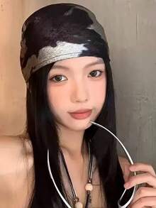 1pc Fashionable New Liquid Silver Headscarf Square Scarf, Street Casual Style For Girls - Multicolor - View 4
