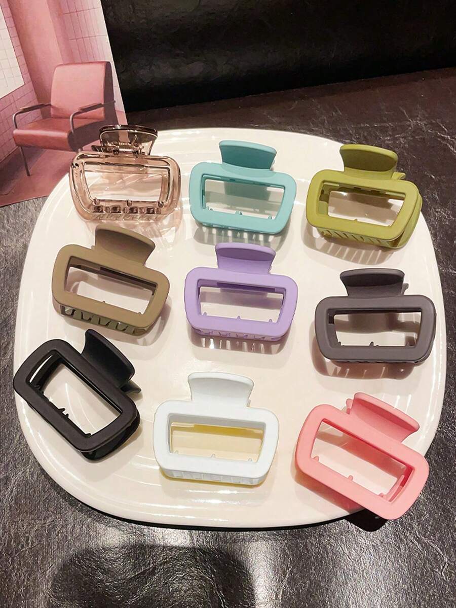 4pcs/1 Pc 5cm/1.97in Square Plastic Hair Clips In Black, White, Brown And Khaki, Stylish Hair Accessories, Claw Clip For Summer And Beach Vacation - 多色 10 - 查看 1