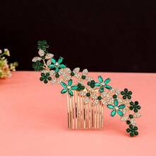 1pc Women's Fashion High-End Heavy Rhinestone Flower Hair Comb,Combs - Green - View 2
