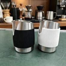 1PC 350ml Size Milk Frothing Pitcher, Stainless Steel Coffee Milk Mug Cup With Silicone Protective Sleeve, Latte Frothing Art Jug Pitcher Mug Cup For Office Kitchen, Milk Frothing Pitcher For Latte Coffee Art For Office Kitchen, Coffee Lovers - Multicolor - View 5