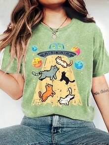 Adorable Cat Print, Comfortable, Soft, Elegant, Vintage, Casual, Versatile For Parties, Available In Sizes S-XXL, Suitable For Spring, Summer, Autumn And Winter, Sporty Style KWCN - 紅色 - 查看 7