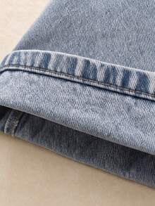 Tween Girls Heart Embroidered Elastic Waist Wide Leg Jeans Loose Straight Denim Pants Cute Casual Everyday Outfit - Light Wash - View 7