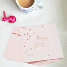 16pcs Birthday Party Disposable Napkin, Pink Paper Napkin For Birthday Party,Christmas - Pink - View 5