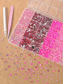 18,000pcs Pink Flat Back Resin Jelly Rhinestones, 3-6mm Pink Shiny Rhinestones, 6 Colors Jelly Resin Rhinestone Gems, Suitable For Handmade, Face Makeup, DIY Jewelry - TQ2 - View 2
