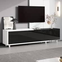 Extendable TV Stand/Low TV Cabinet With 3 Lacquered Doors, Metal Legs, Silent Hinges, Modern Design, Storage Space - 黑色+白色 - 查看 2