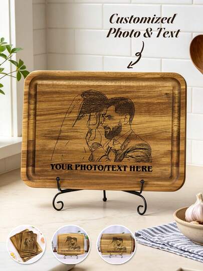 1 Pc Cutting Board, Large Wooden Cutting Board, Personalized Custom Pictures, Kitchen Utensils, Sturdy And Easy To Use, No Odor, Suitable For Kitchen, Outdoor, Party, Serving Board, Thick Cut Meat And Vegetables, (Various Sizes And Styles Available)