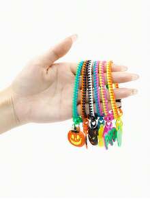 3pcs Halloween Decoration Bracelet Set, Pumpkin & Bat Dual-Color Cartoon #5 Zipper Bracelet, Suitable For Holiday Party Decoration And Halloween Party Decoration - Multicolor - View 5
