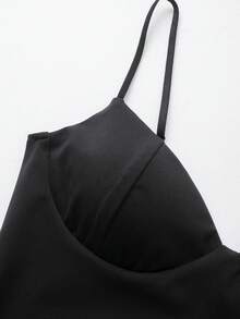女款純色修身休閒細肩帶背心 夏季黑色 - 黑色 - 查看 3