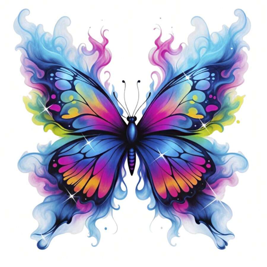 1/2/3 Stücke Farbverlauf Neon Wassernebel Strass Schmetterling Transferaufkleber | Traumhafte bunte DIY Bügelaufkleber, geeignet für Damen T-Shirts, Kleider, Leinwandtaschen - Mehrfarbig - Übersicht 1