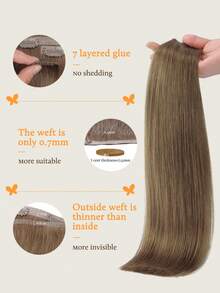 DOORES Seamless Clip-In Hair Extensions, 130g-150g, 7pcs/Pack, Light Ash Brown, Natural Straight Remy Human Hair, PU Invisible Clip-In Hair Pieces, Stylable - S5 - View 3