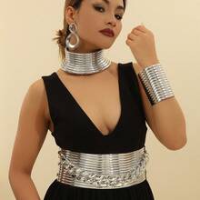 1 Set Exaggerated European American African French Korean Bohemian South Asian Style Vacation Party Evening Banquet Wedding Fashion Vintage Belt Bracelet Earrings Necklace - Silver - View 6