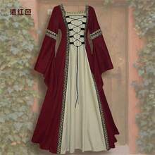 Long Dress With A Square Neckline, Long Flared Sleeves, And Lace-Up Detailing; Vintage Gothic Garment For Women; Slimming Effect - 綠色 - 查看 3